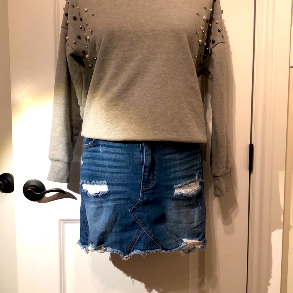 SzM distressed jean mini skirt